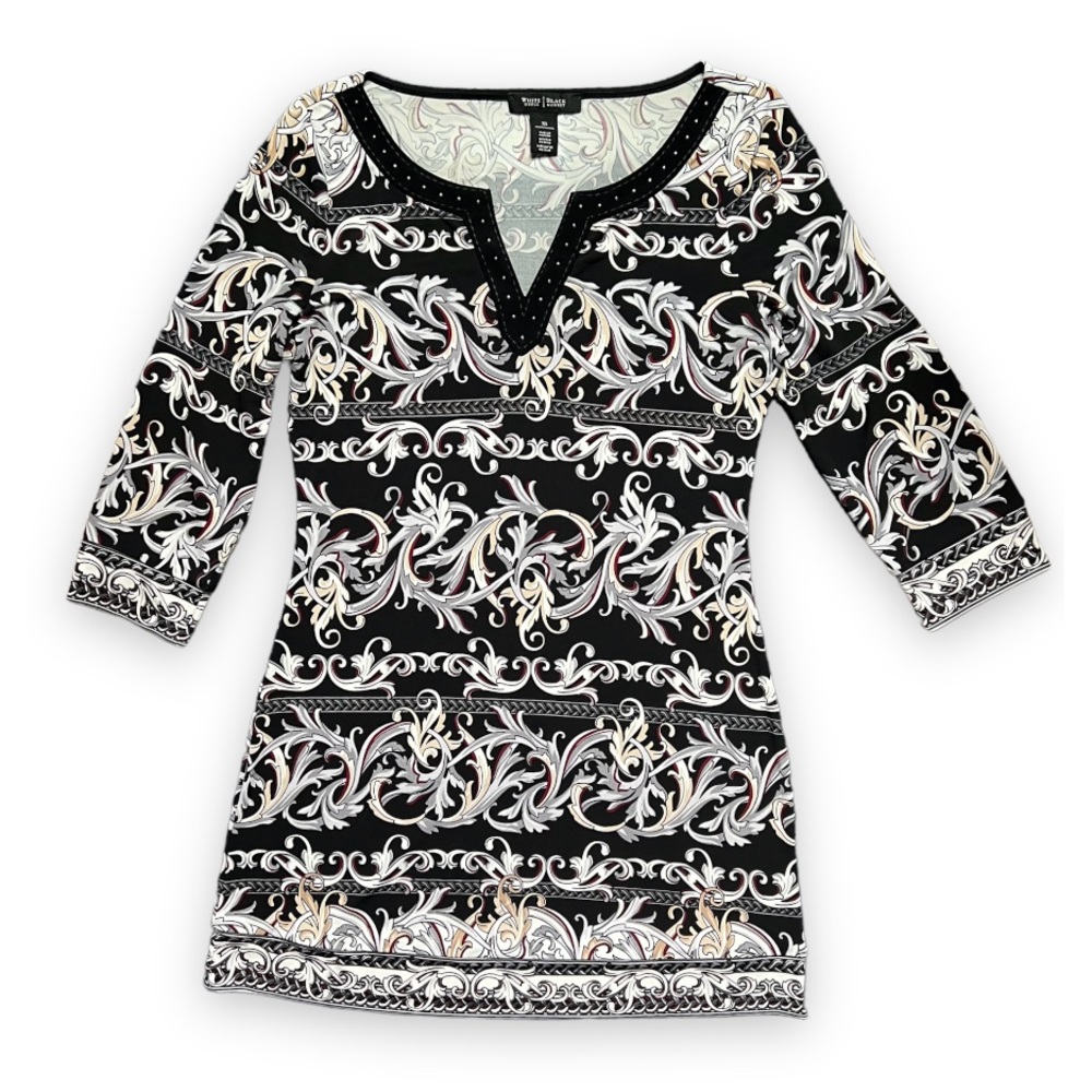 White House Black Market Floral Stripe Mix Print Tunic | EUC Size XS